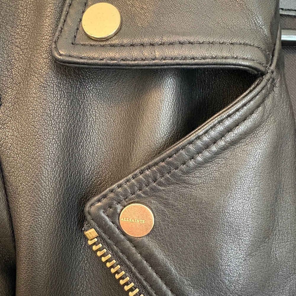 All Saints Dalby Leather Biker Jacket Gold Hardware - Picture 5 of 9